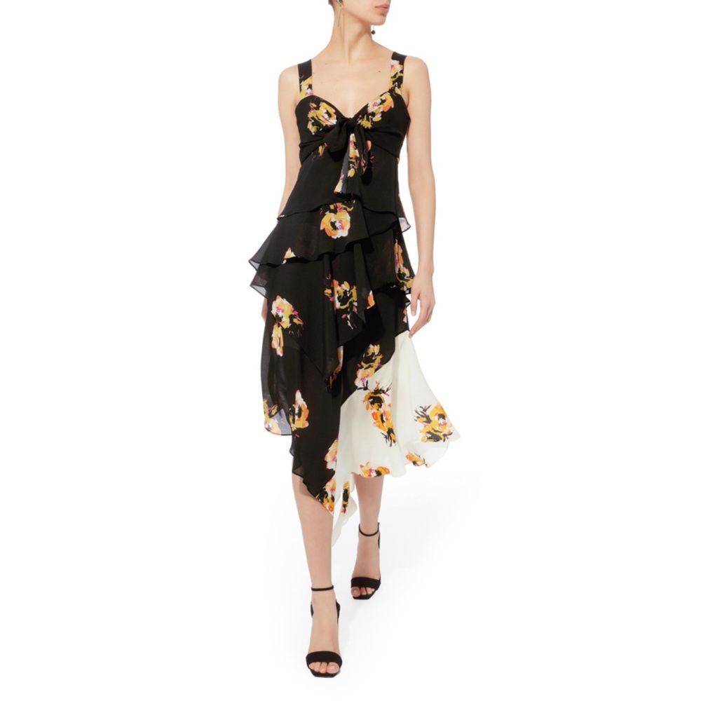 A.L.C. Natalia Tiered Floral Two-Tone Ruffled Silk Dress - Picture 11 of 16